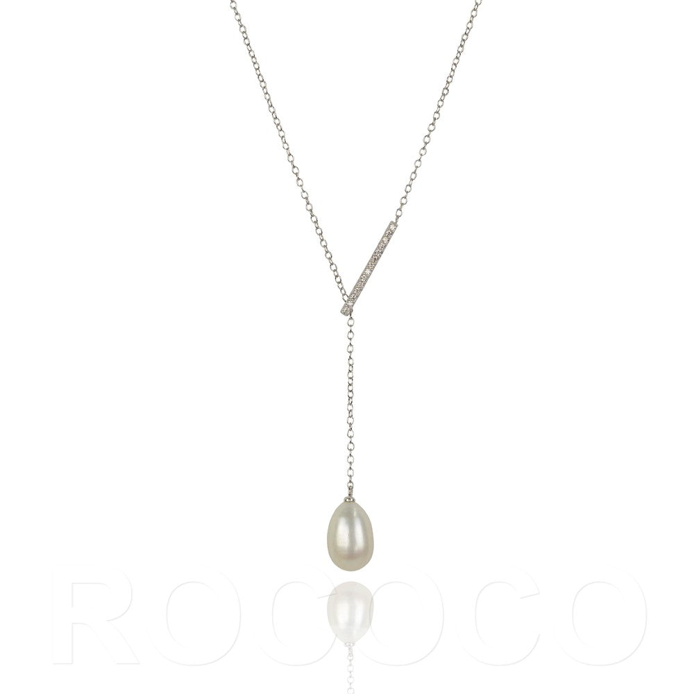 Pearl Slider Bar Necklace | CZ Bar | Pearls of Wisdom | 925 Sterling Silver | Gold & Rose Gold Plating