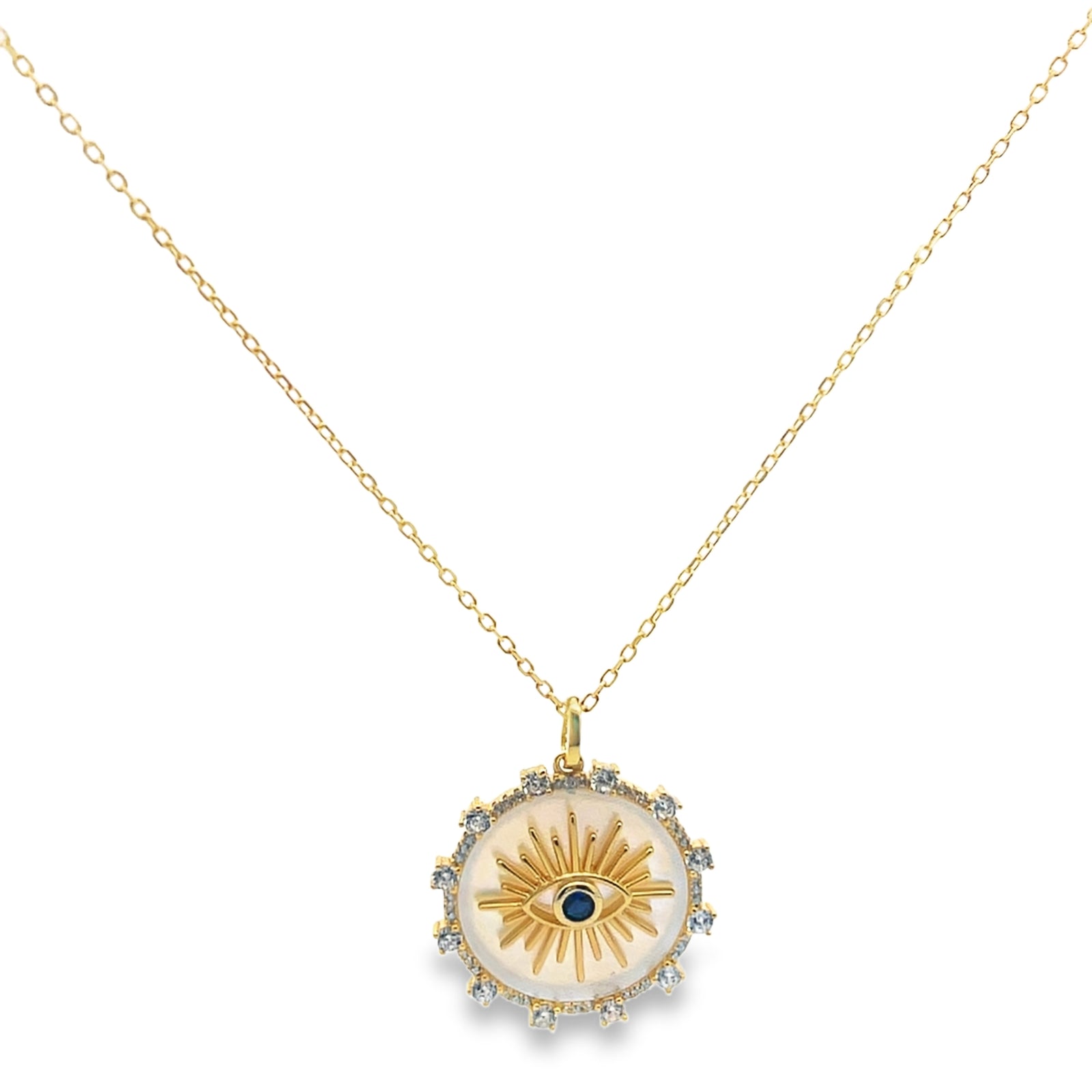 Evil Eye Mother of Pearl Necklace | Pearls of Wisdom | 925 Sterling Silver | Gold Plating
