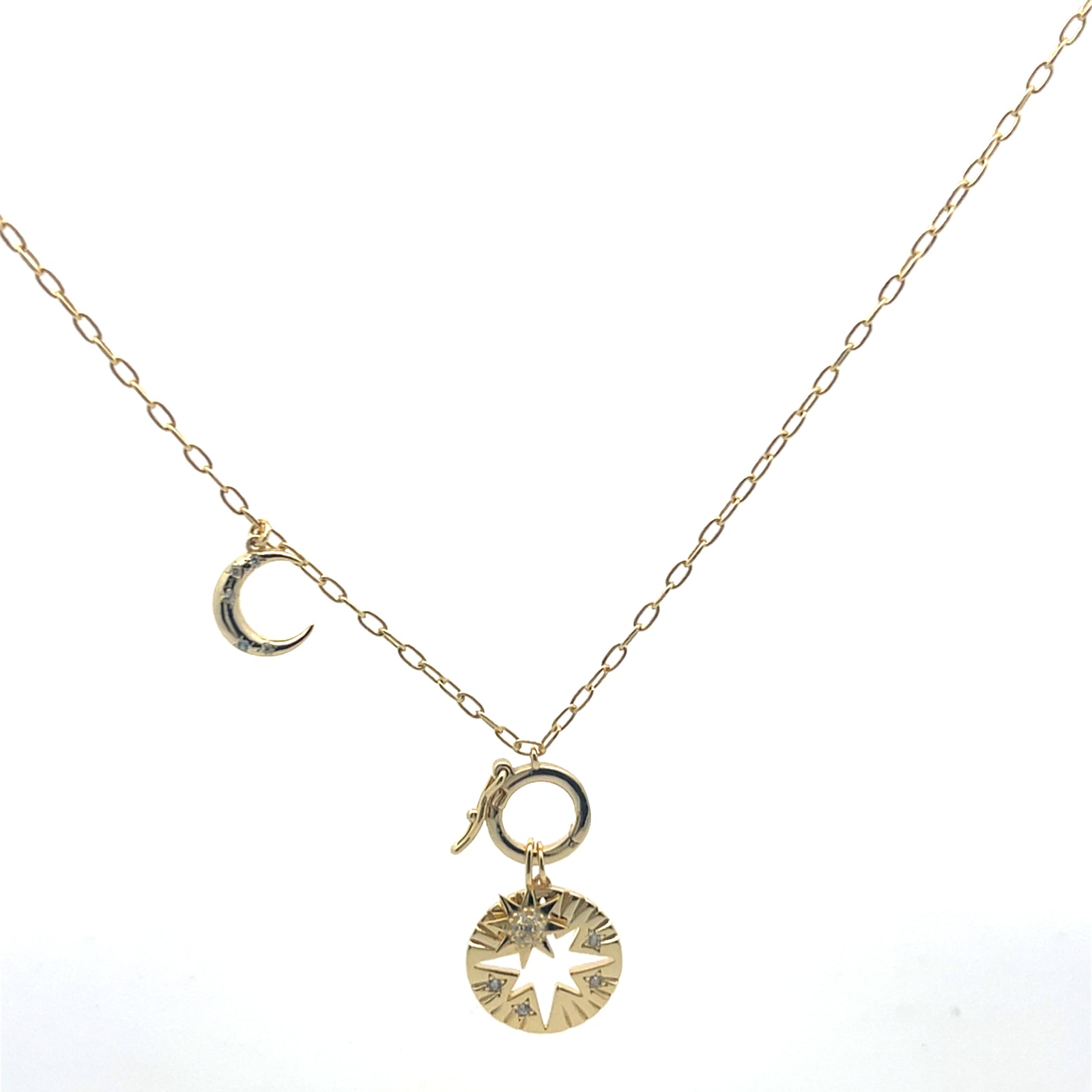 Sterling Silver Moon & Star Compass Necklace — Guidance