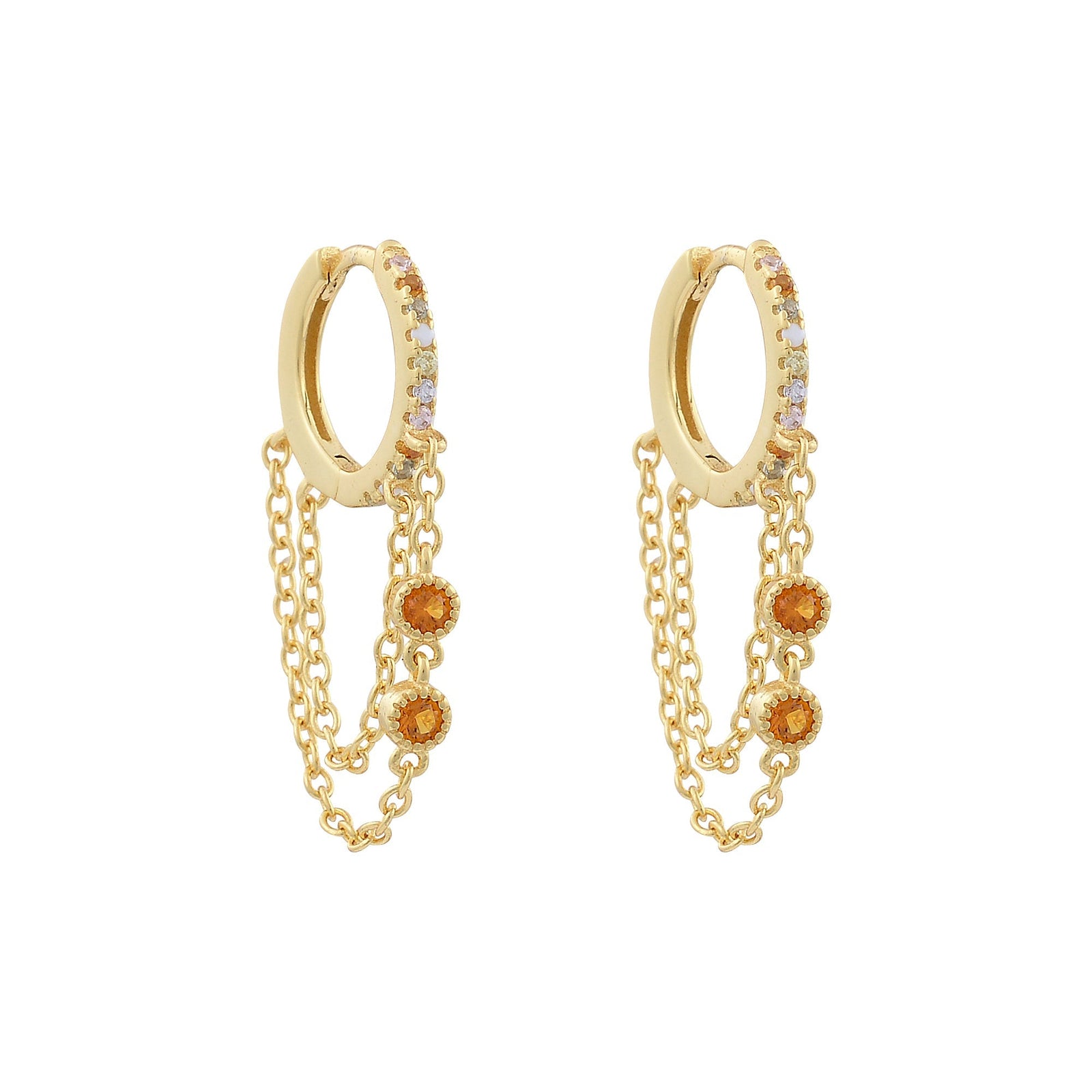 Cascading Crystal Chain Drop Huggie EarringsEarrings