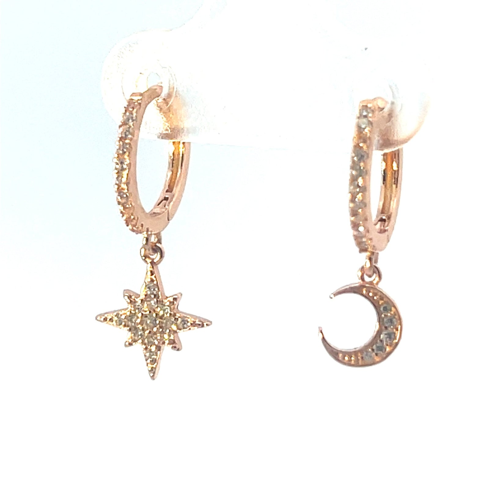 Celestial Radiance Starburst and Moon Huggies sterling silver 925Earrings