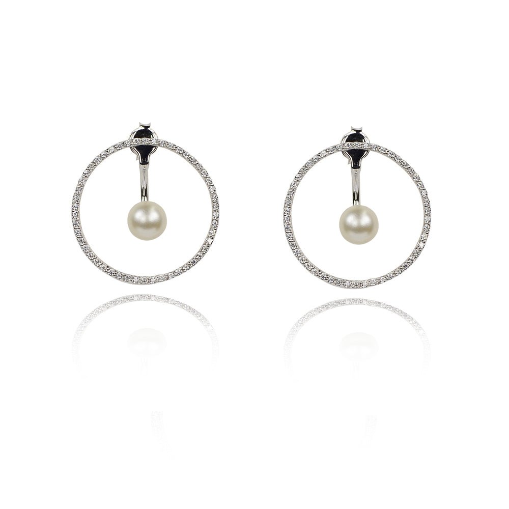 CZ Karma Circle & Pearl Ear Jacket | Pearls of Wisdom | 925 Sterling Silver | Gold & Rose Gold PlatingEarrings