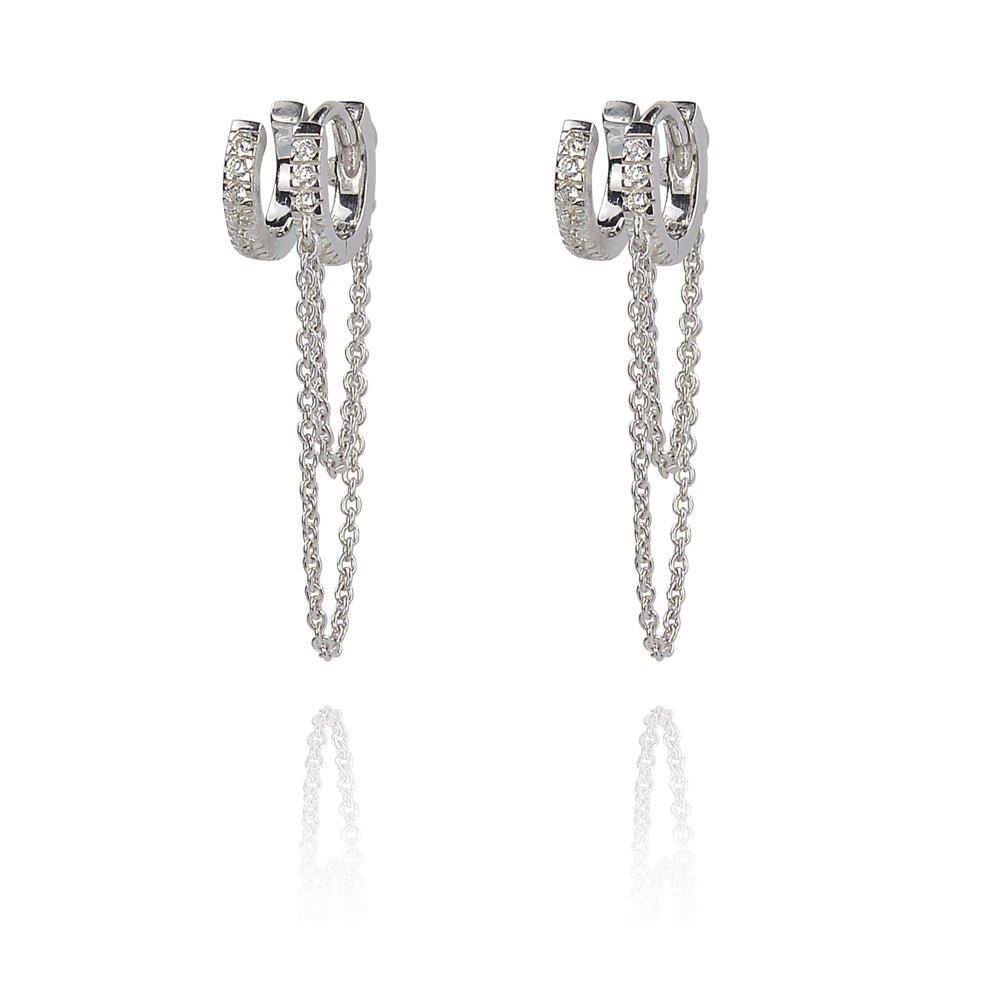 Equilibrium Double CZ Huggie Earrings with Chain | Inspirit DesignsEarrings