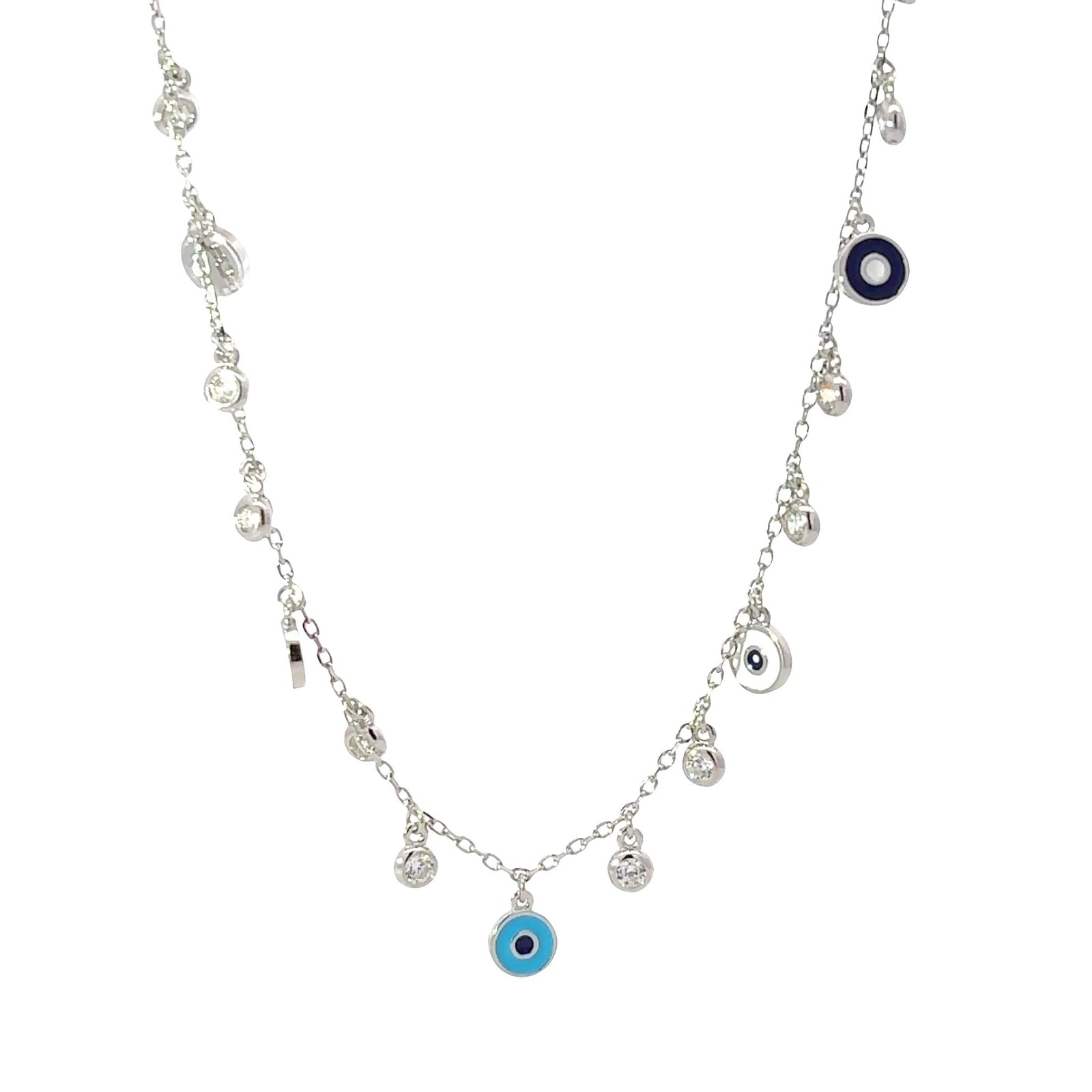 Evil Eye Multi Charm Sterling Silver Necklace - Good Luck ProtectionNecklace