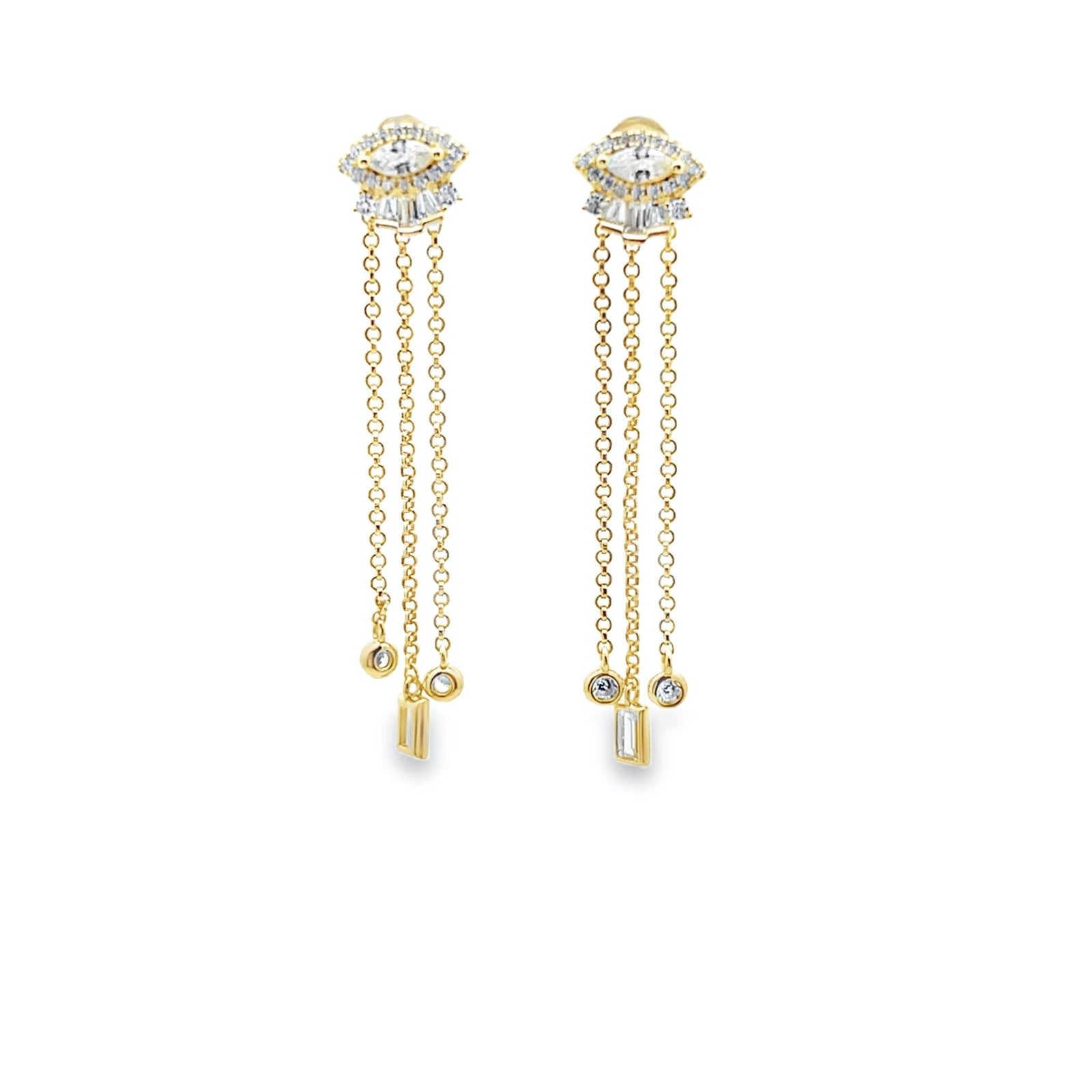 Gold Evil Eye Chain Drop Earrings – CZ Fringe Dangle StatementEarrings