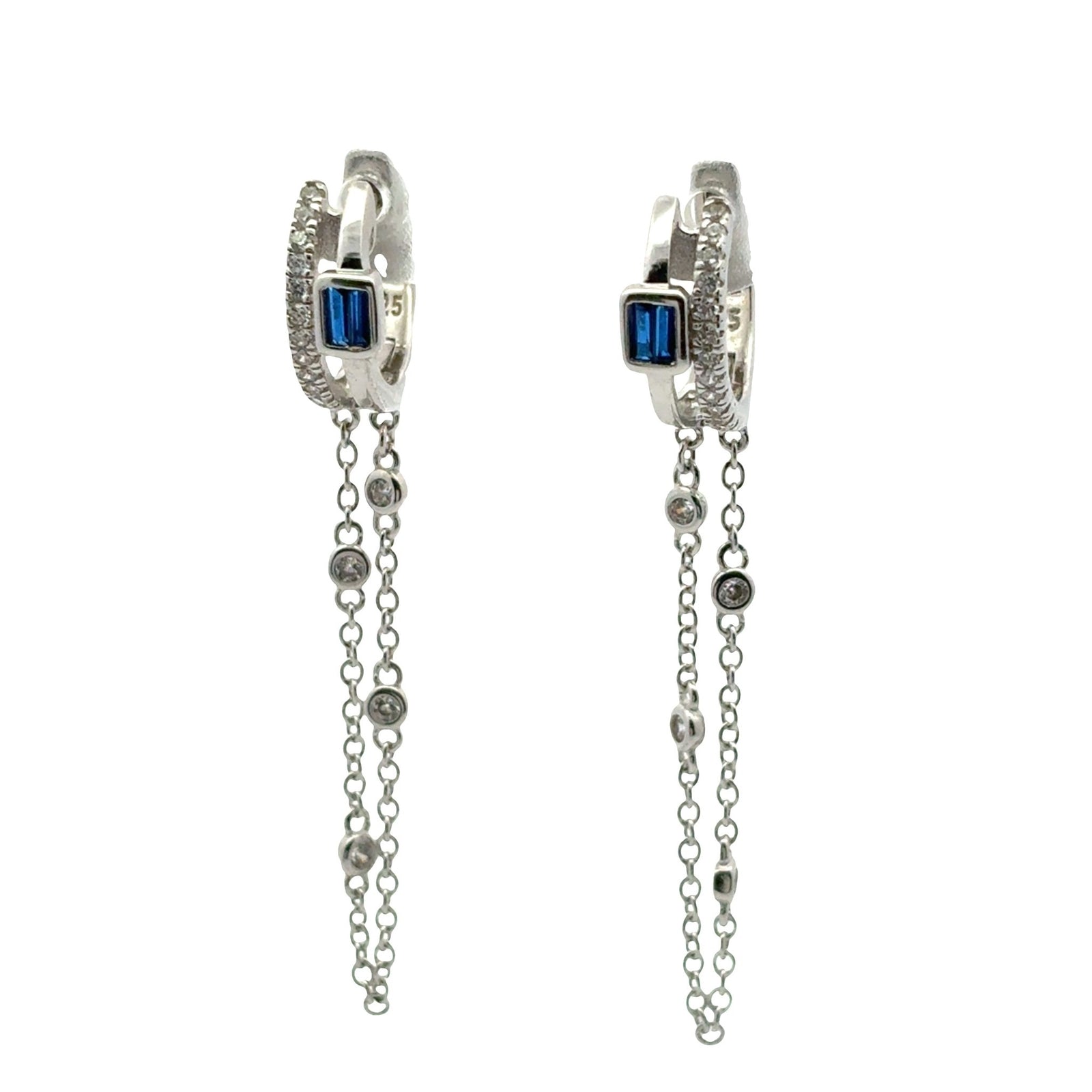 Luxe Double Huggie Chain Drop Earrings — CZ DangleEarrings