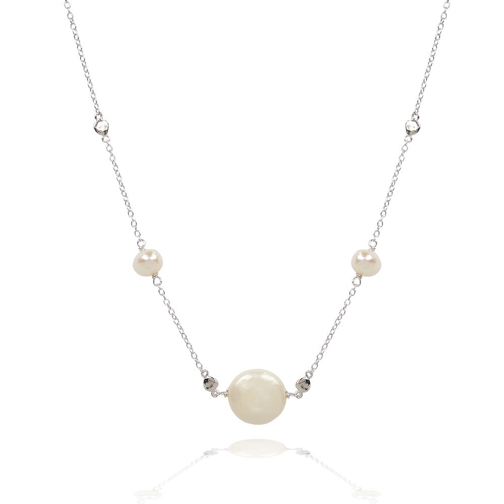 Pearl & Disc Necklace | 3 Pearls & 4 Discs | Pearls of Wisdom | 925 Sterling Silver | Rose Gold PlatingNecklace