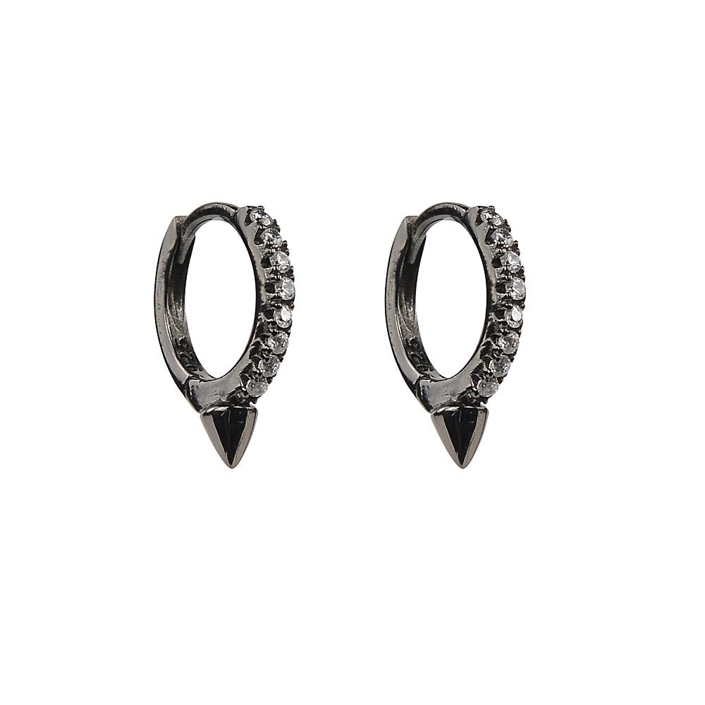 Sacred Triangle Spike Huggie Earrings — Silver & Black RhodiumEarrings