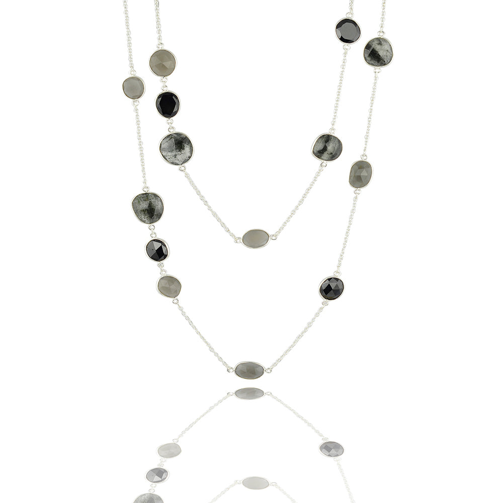 Black onyx and labradorite base chakra classic long necklace