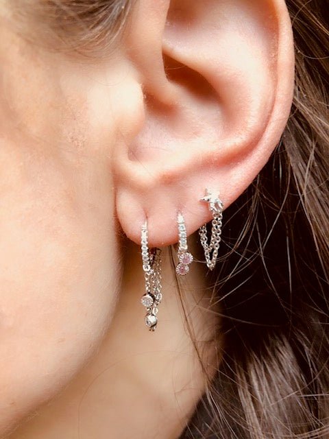 Huggie and chain drop glitter earringsEarrings
