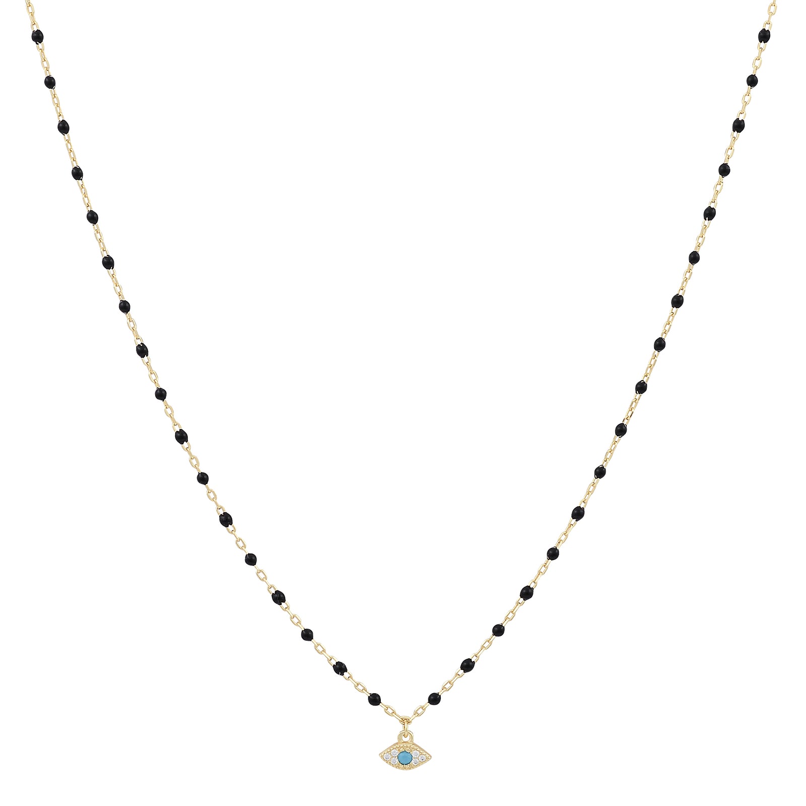 Evil Eye Beaded Necklace Gold Plated — Good Luck Protection