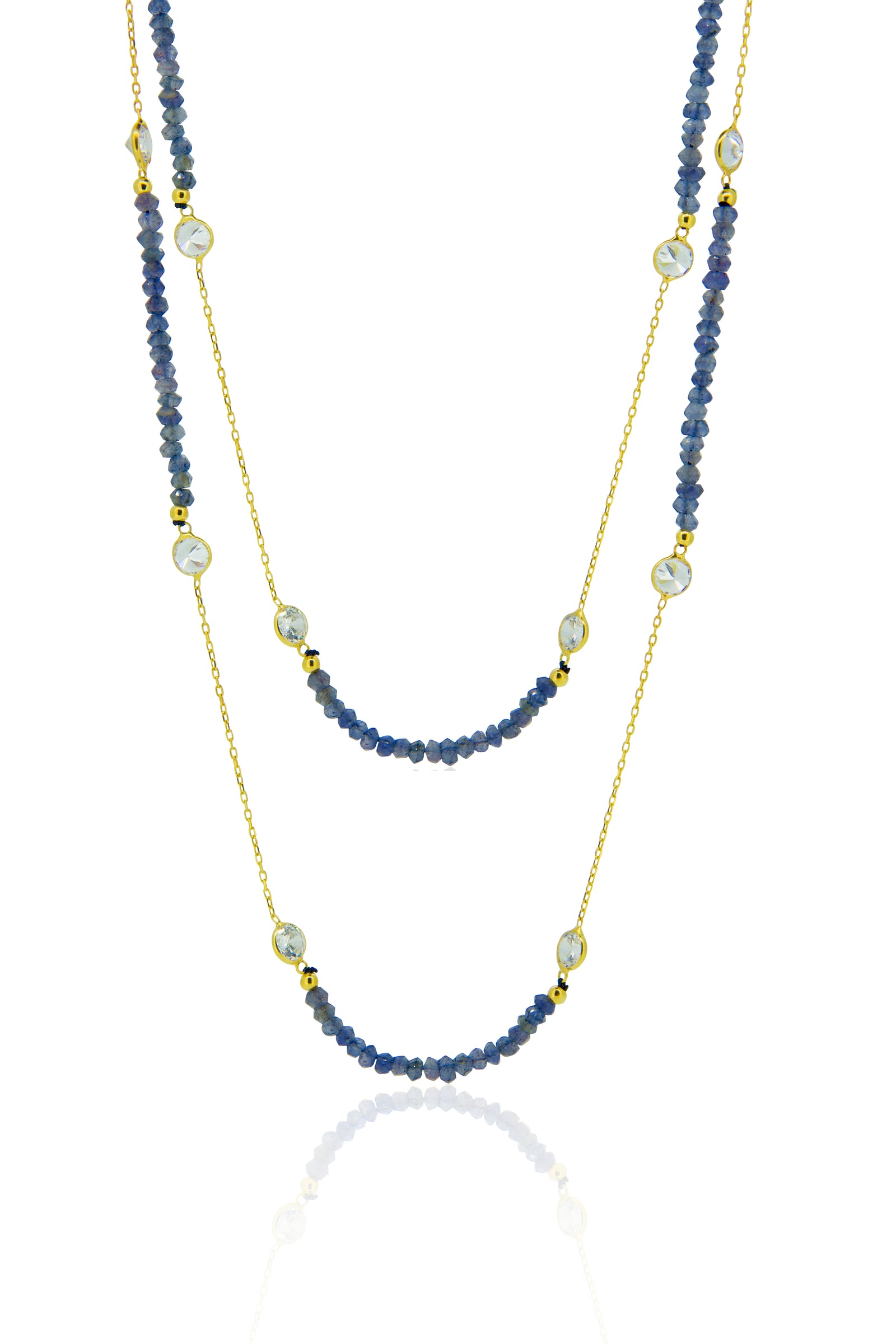 Saphire and diamond by the meter long necklace