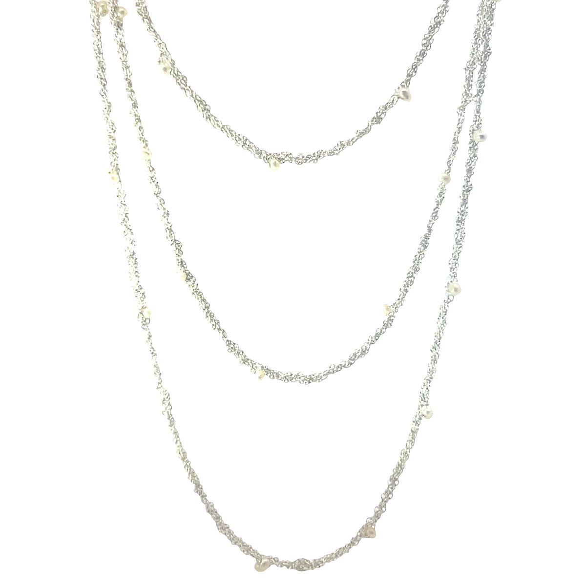 Long Timeless Luminous Pearls and sterling silver Chains necklace