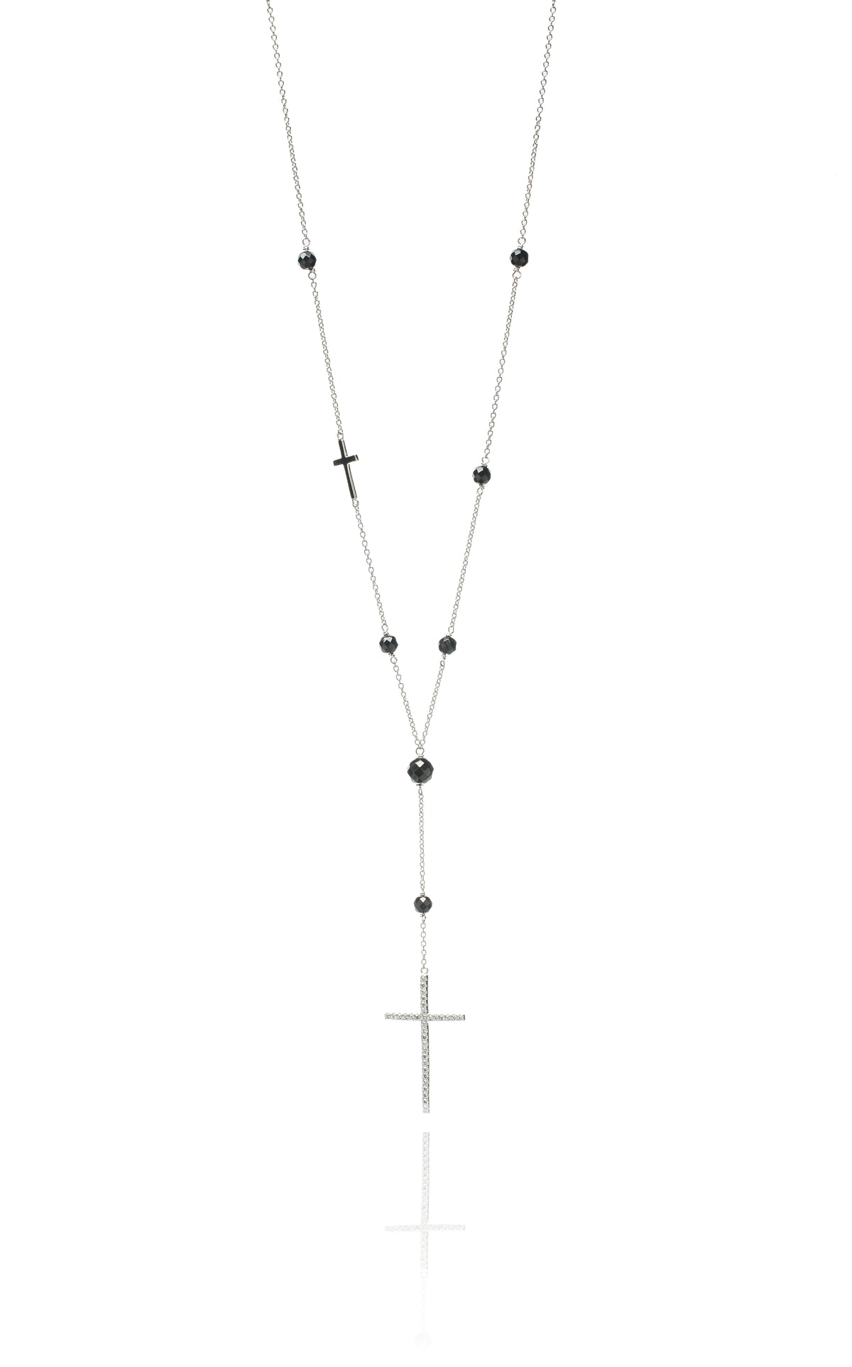 Rosary Cross black bead necklace