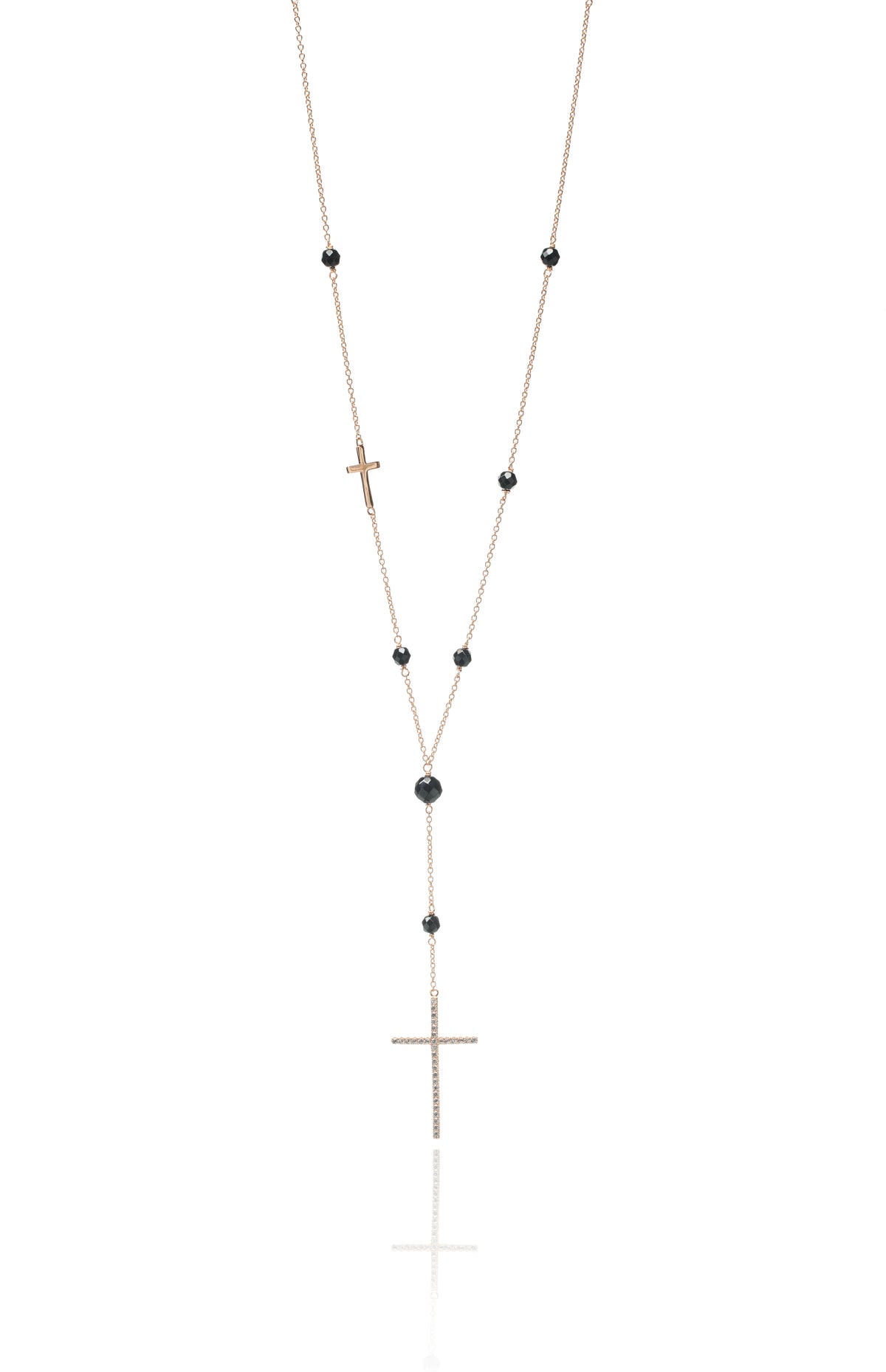 Rosary Cross black bead necklace
