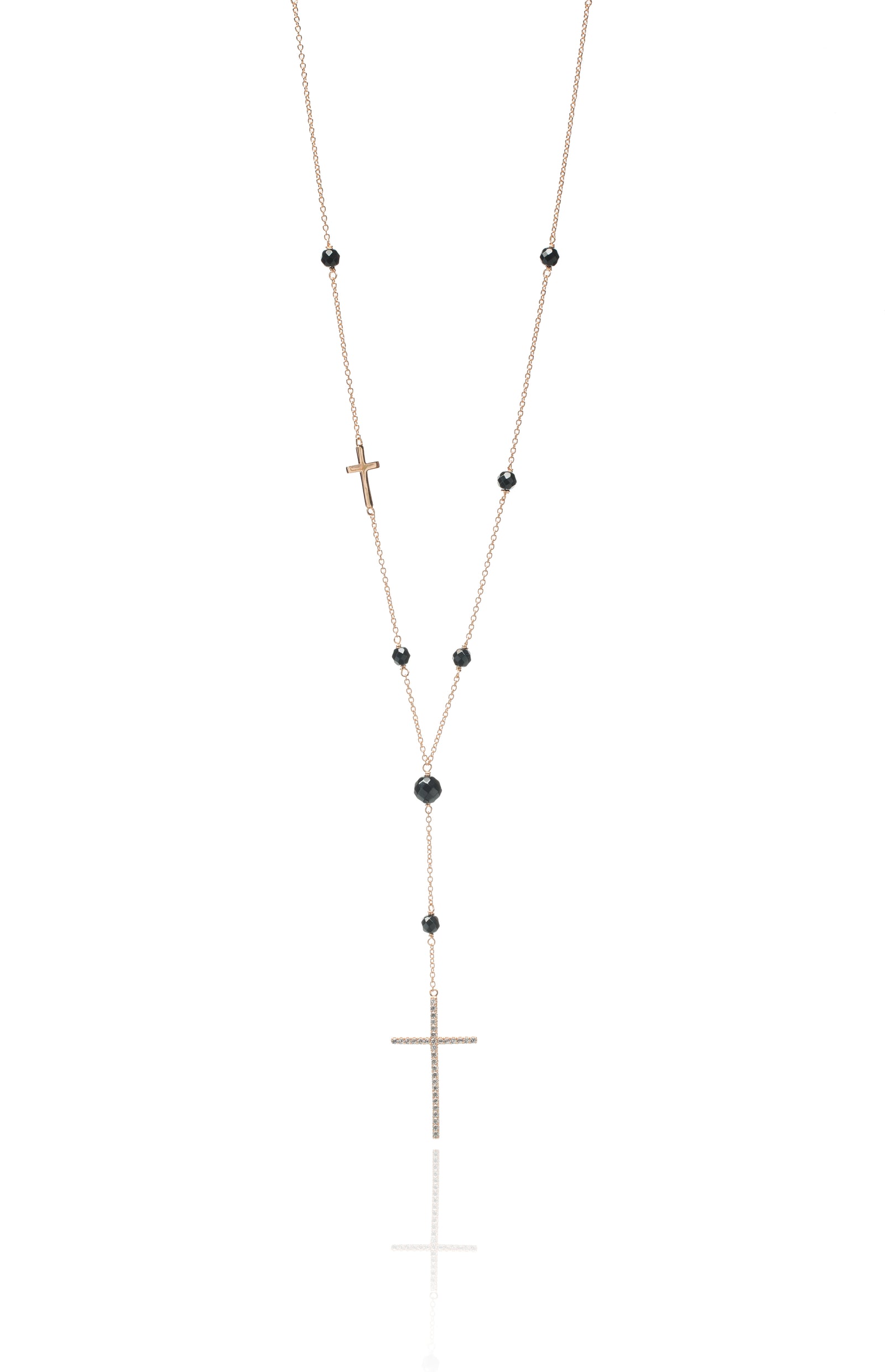 Rosary Cross black bead necklace