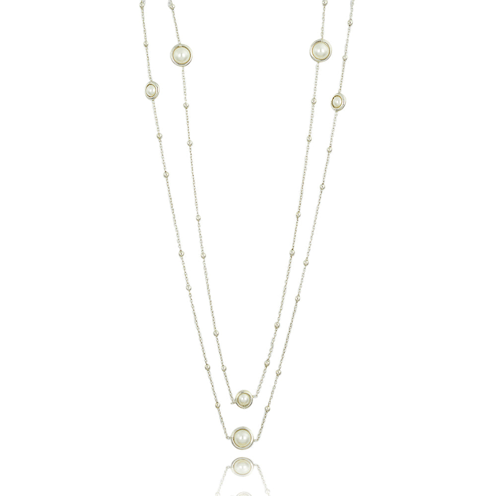Long encased pearl and beaded necklace