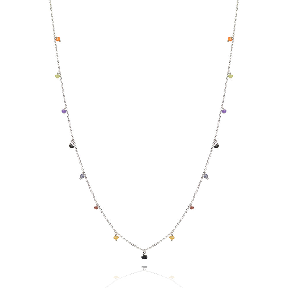 Chakra Protection and Healing Stone and Disc Sterling Silver Necklace