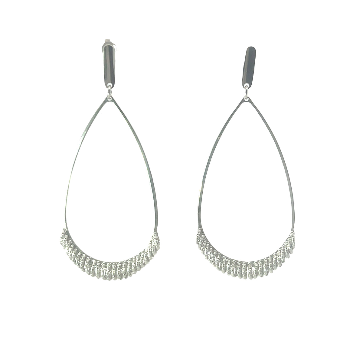 Large tear drop shape glitter earrings with diamond cut rings at the bottom