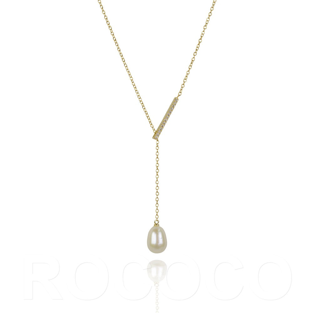 Pearl Slider Bar Necklace | CZ Bar | Pearls of Wisdom | 925 Sterling Silver | Gold &amp; Rose Gold Plating