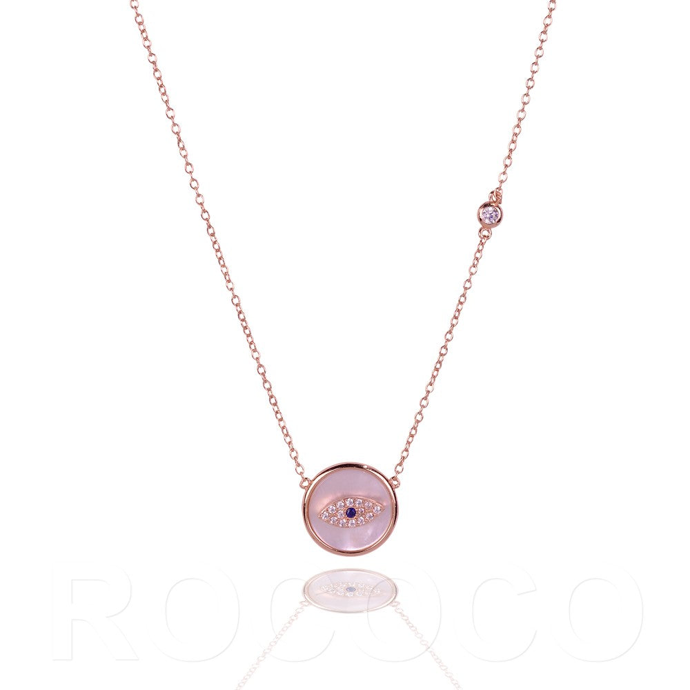 Mother of pearl small round evil eye necklace