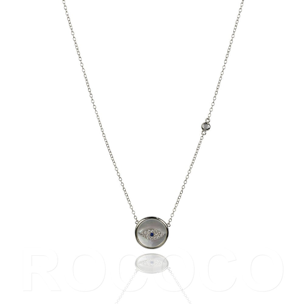 Mother of pearl small round evil eye necklace