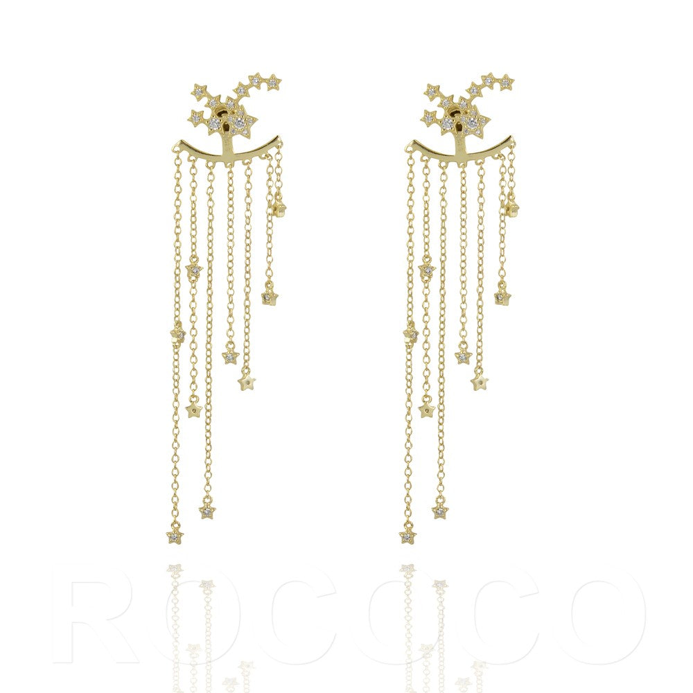 Cluster constellation and drop star tassle earring