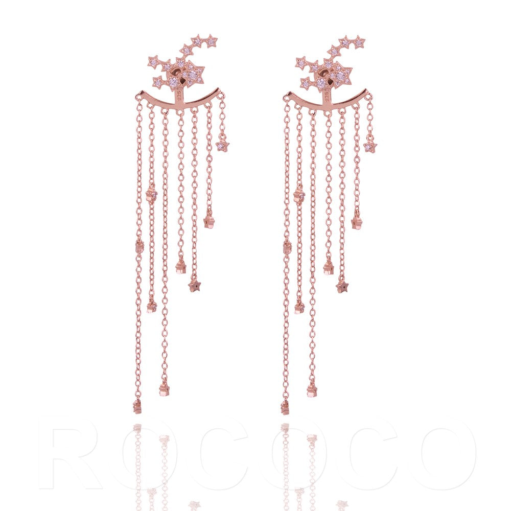 Cluster constellation and drop star tassle earring