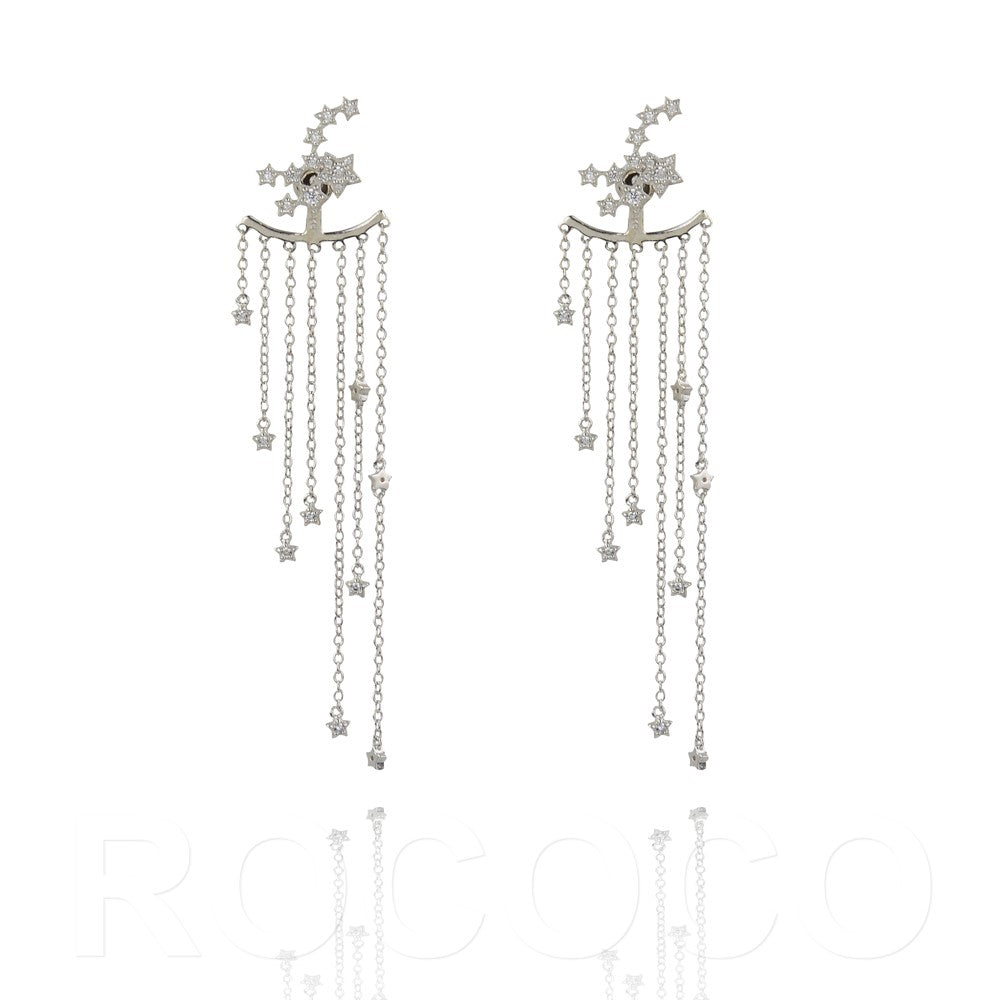 Cluster constellation and drop star tassle earring