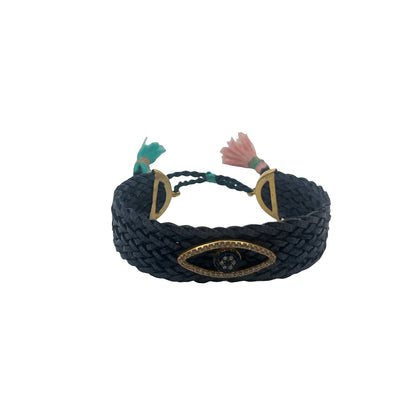 Protection and good luck platted leather eye bracelet