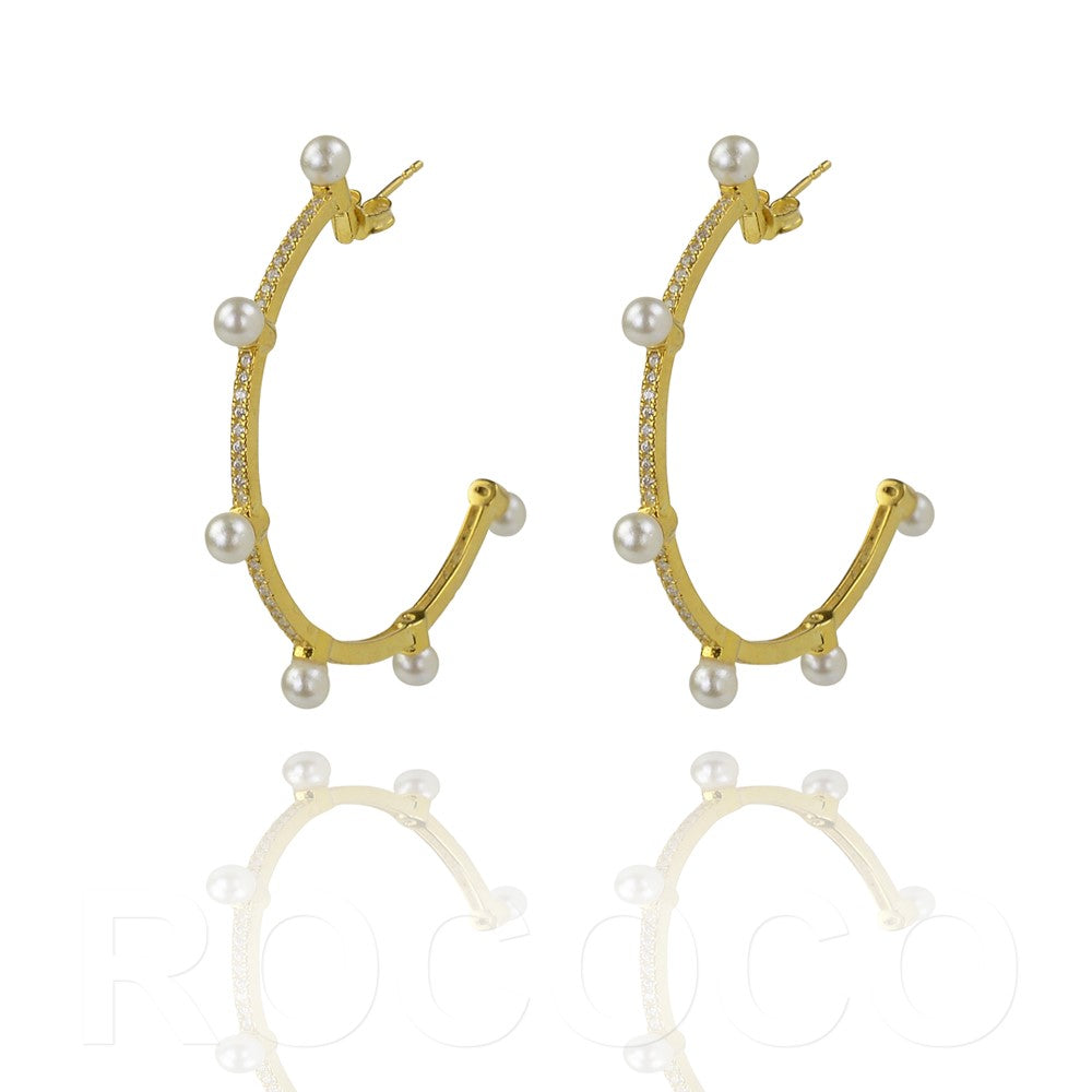 Half hoop pearl and cz large earring