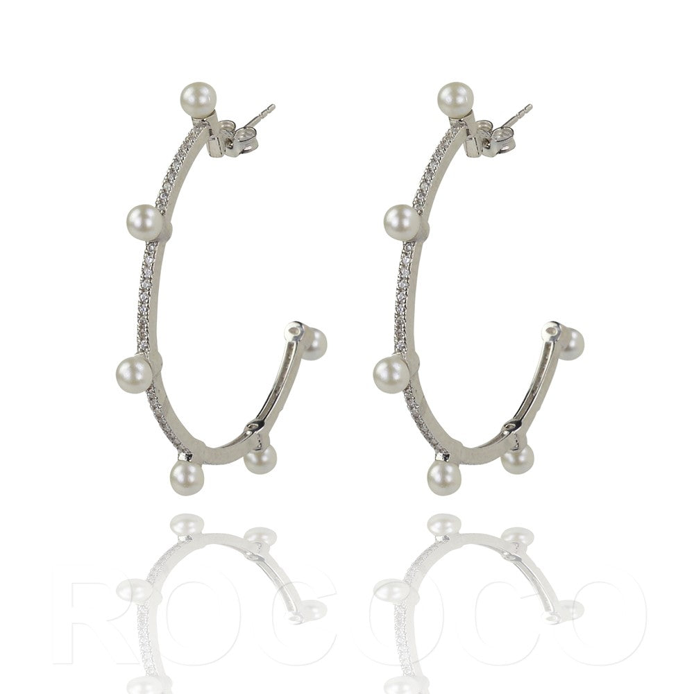 Half hoop pearl and cz large earring