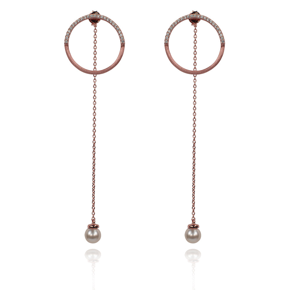 Karma Circle &amp; Pearl Drop Earrings | Pearls of Wisdom | 925 Sterling Silver | Gold &amp; Rose Gold Plating