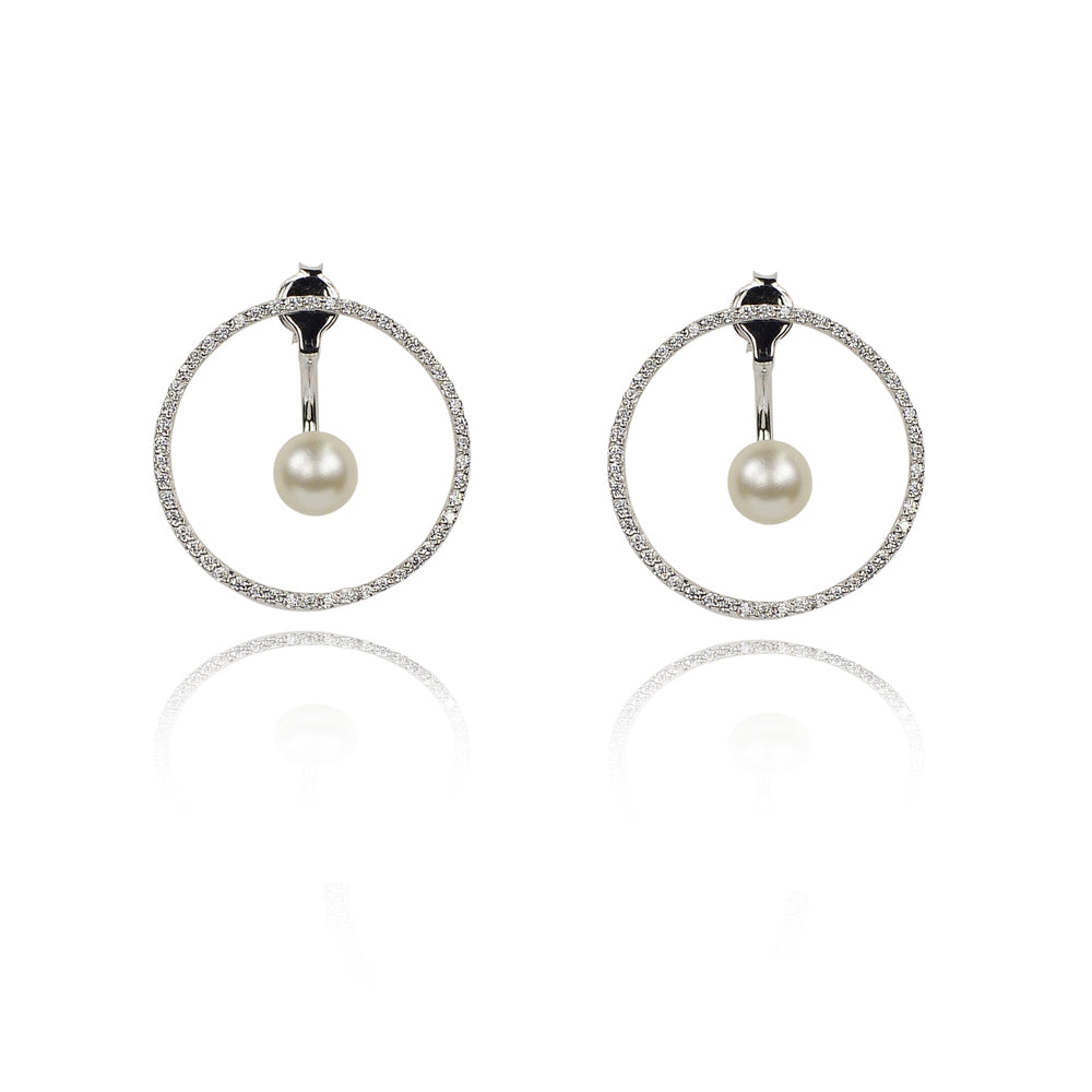 CZ Karma Circle &amp; Pearl Ear Jacket | Pearls of Wisdom | 925 Sterling Silver | Gold &amp; Rose Gold Plating