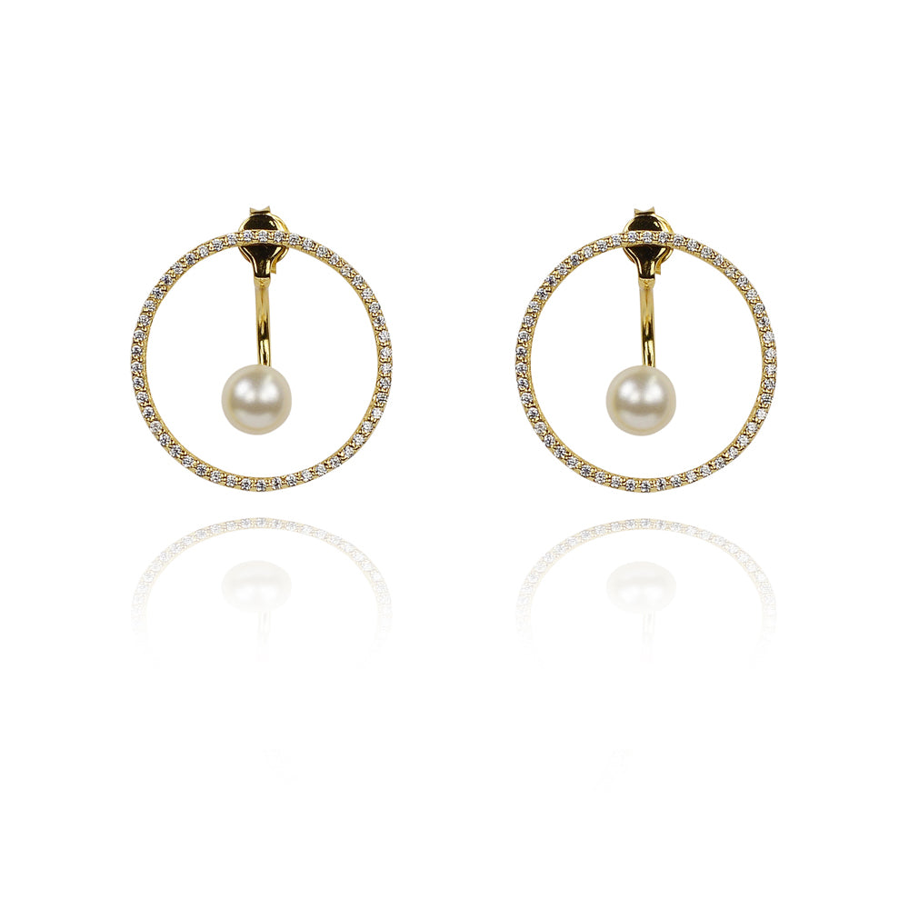 CZ Karma Circle &amp; Pearl Ear Jacket | Pearls of Wisdom | 925 Sterling Silver | Gold &amp; Rose Gold Plating