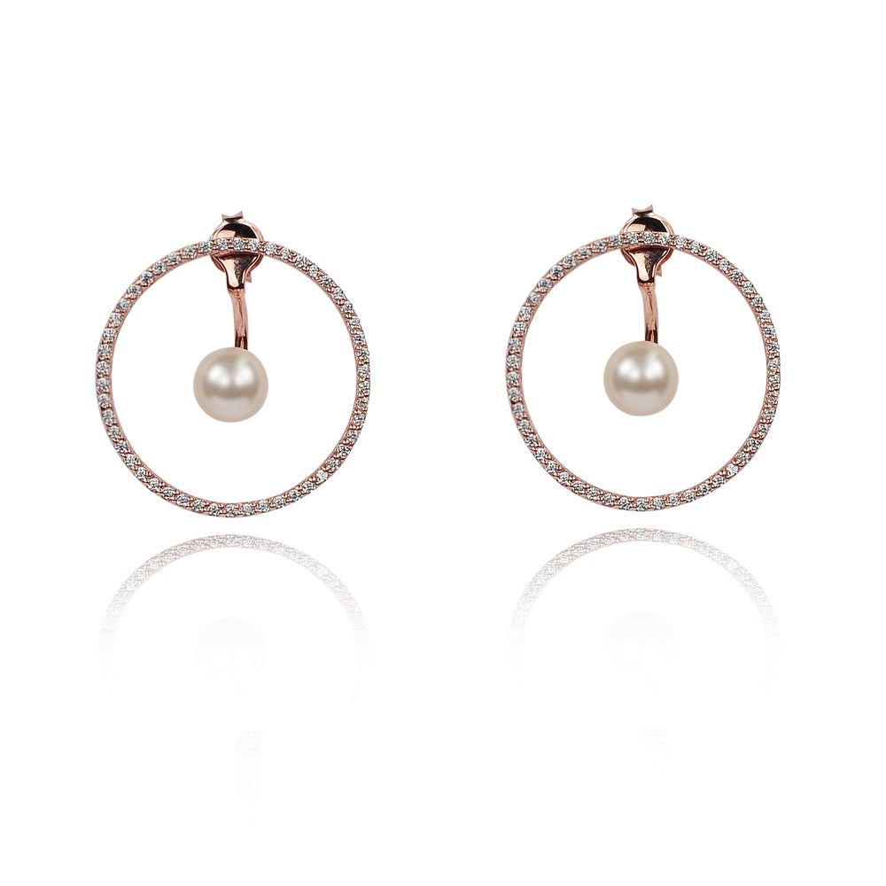 CZ Karma Circle &amp; Pearl Ear Jacket | Pearls of Wisdom | 925 Sterling Silver | Gold &amp; Rose Gold Plating