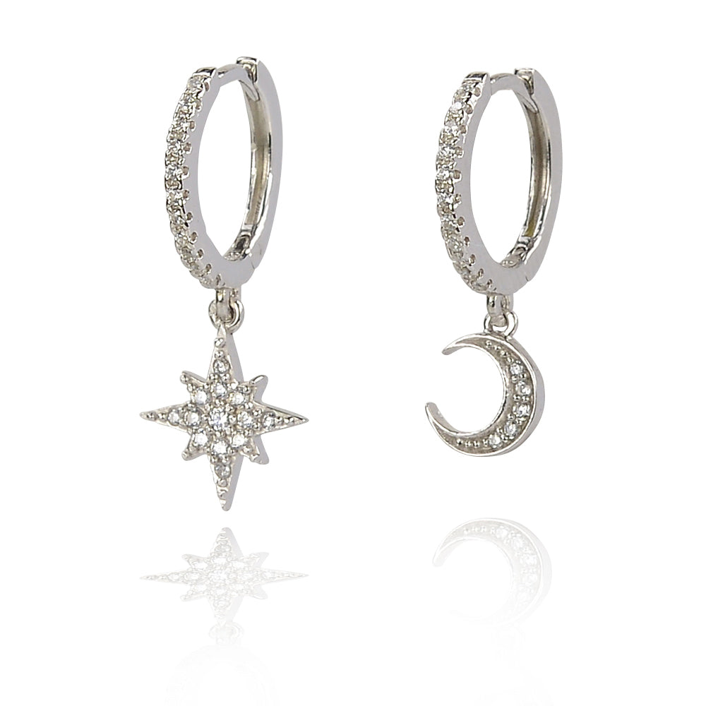 Celestial Radiance Starburst and Moon Huggies sterling silver 925