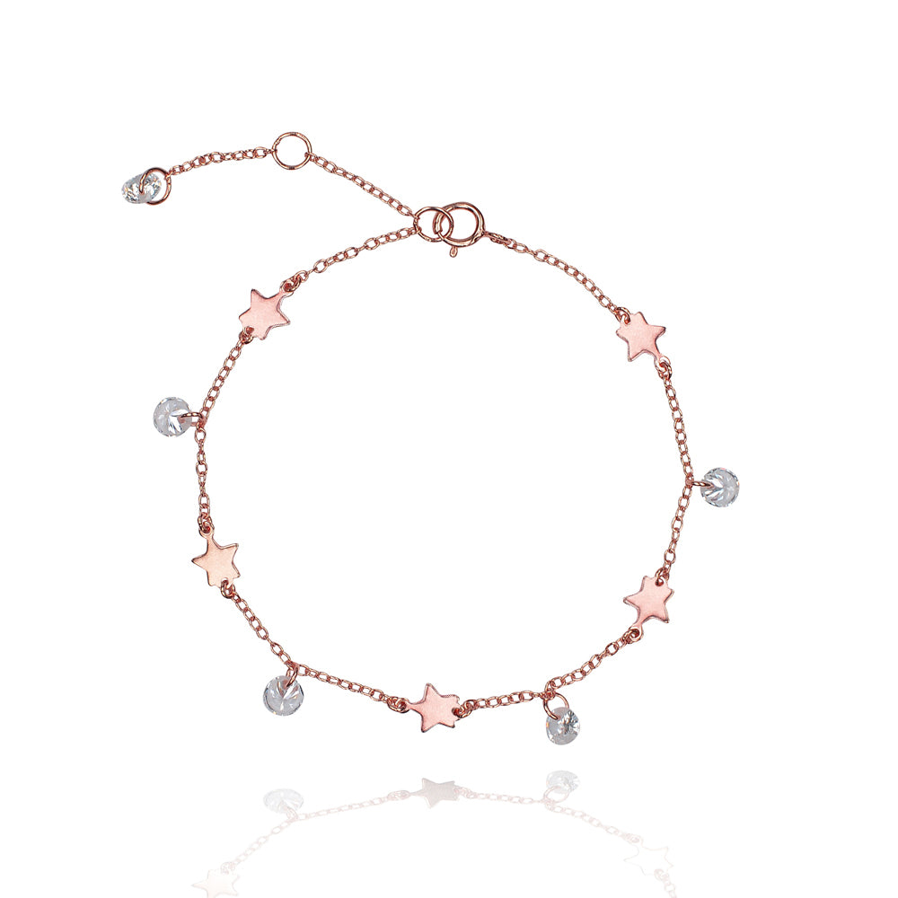 Dainty Star and non encased drop cz Bracelet sterling silver 925