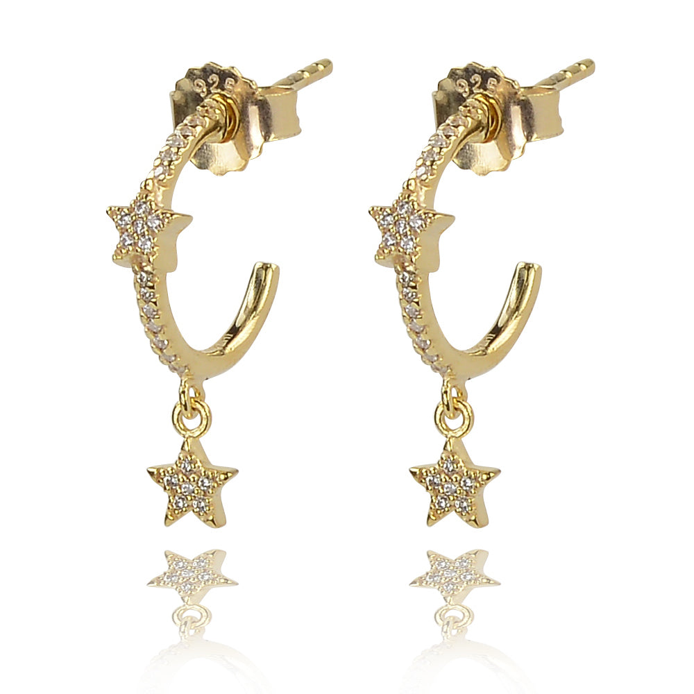 Celestial radiance Double star hoop sterling silver earrings