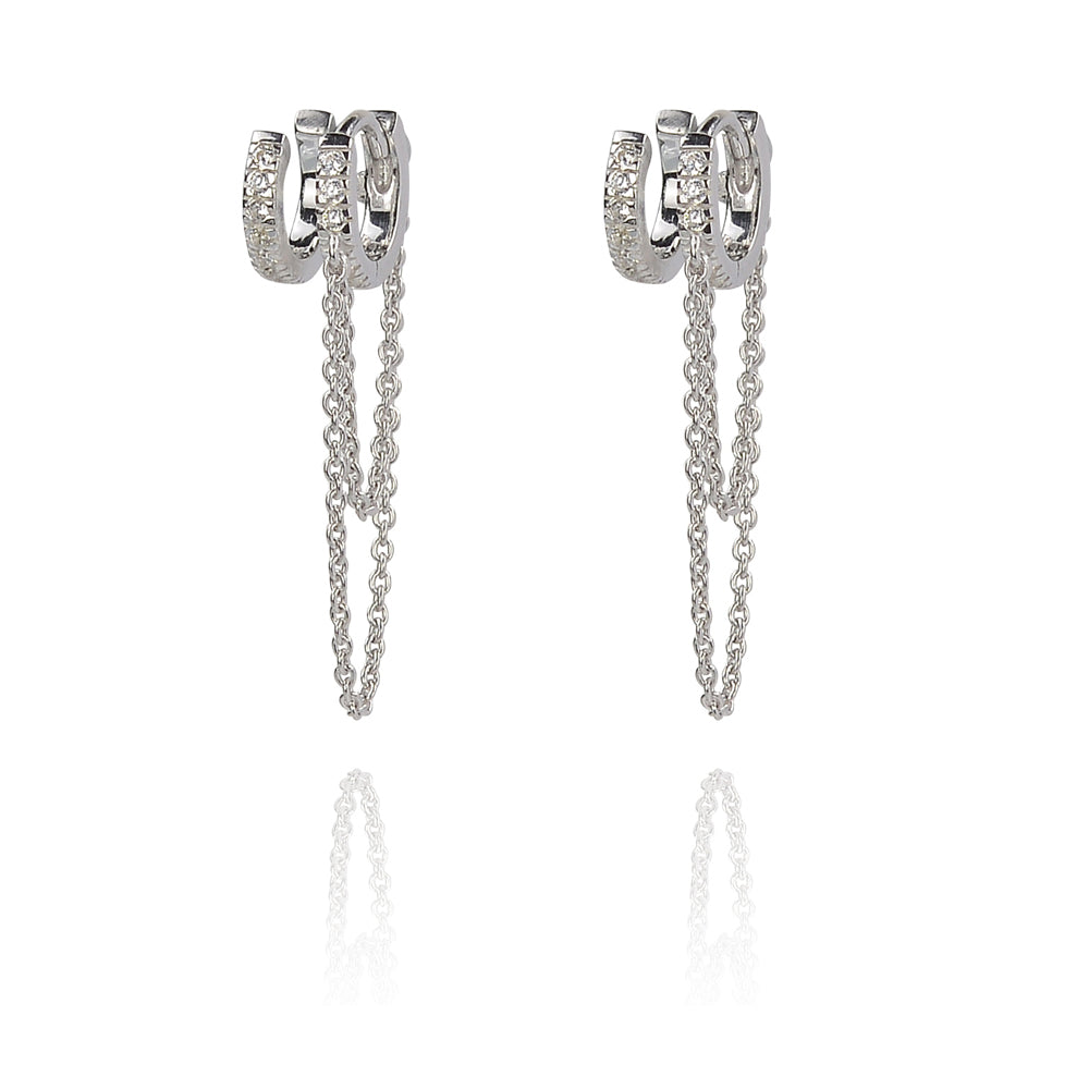 Equilibrium Double CZ Huggie Earrings with Chain | Inspirit Designs