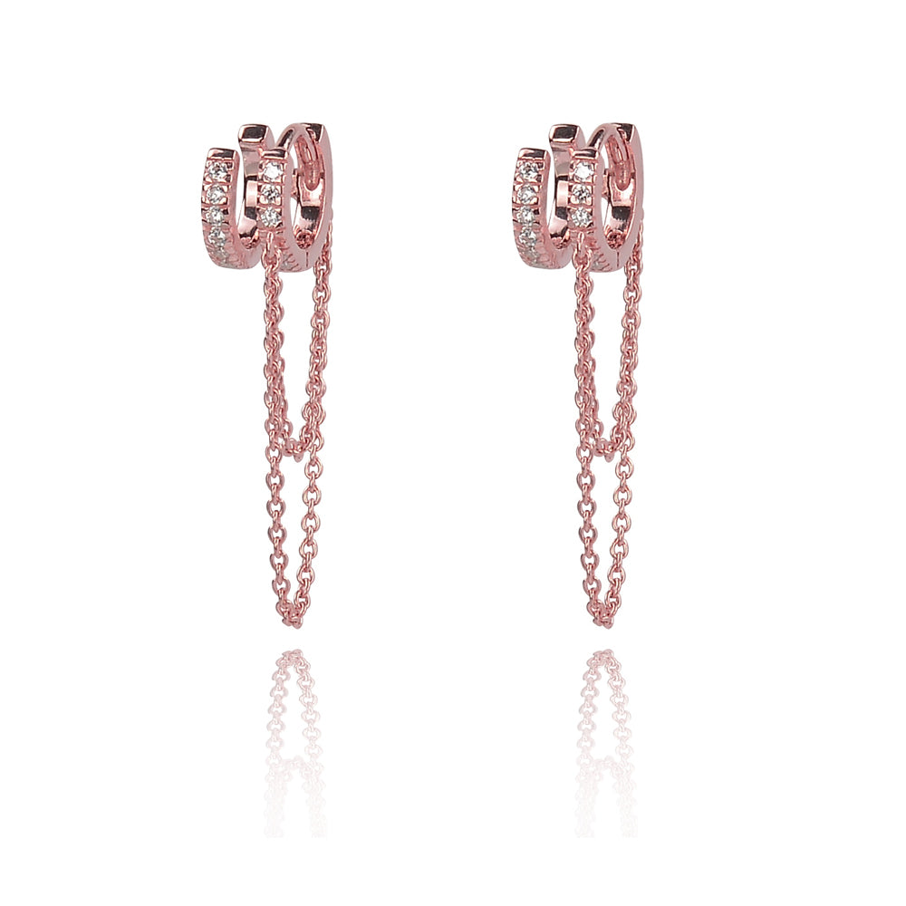 Equilibrium Double CZ Huggie Earrings with Chain | Inspirit Designs