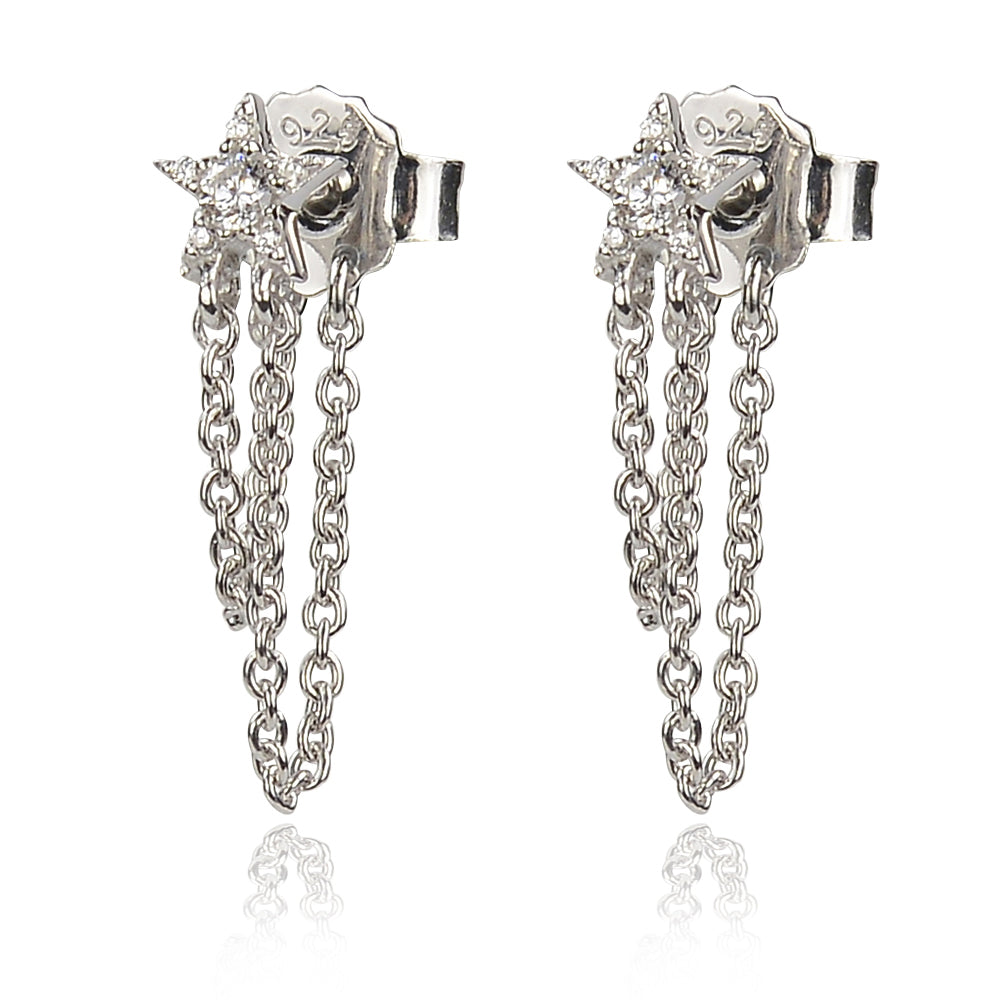 Celestial radiance Double chain star drop earrings