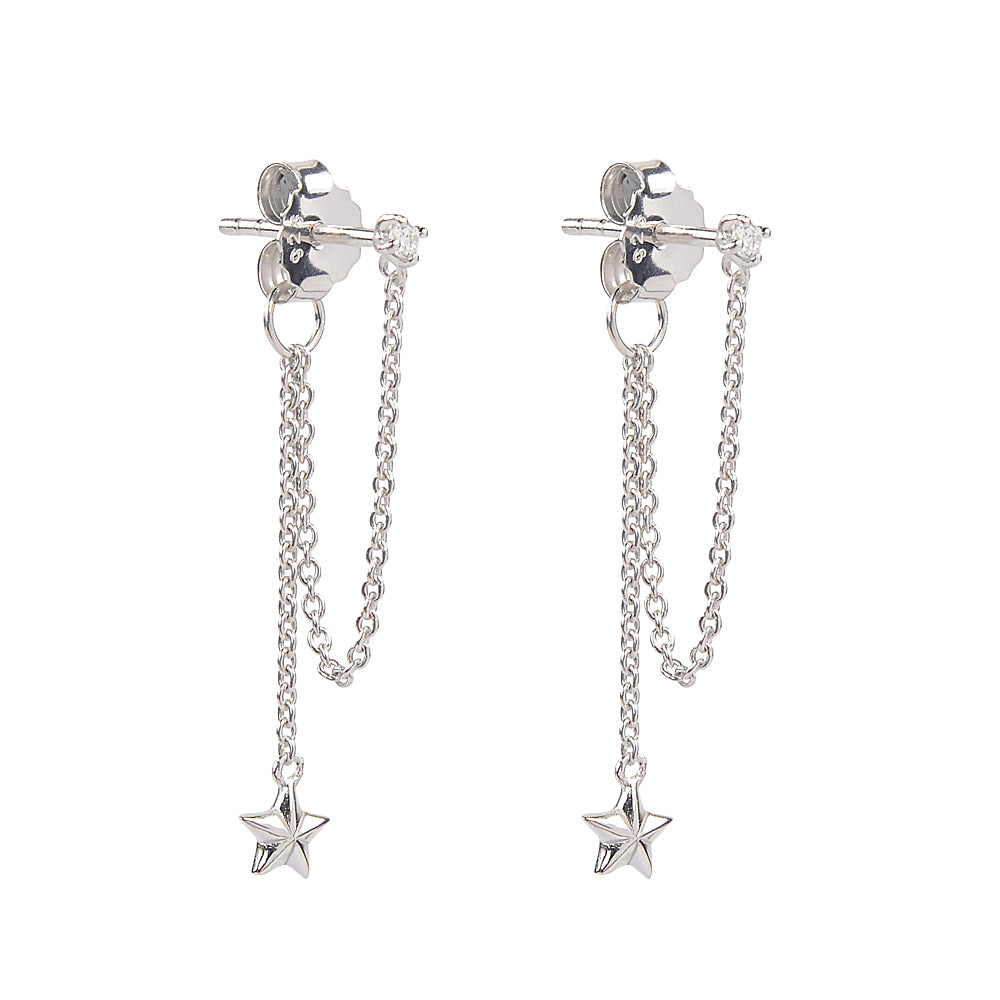 Stud and star drop single chain earring