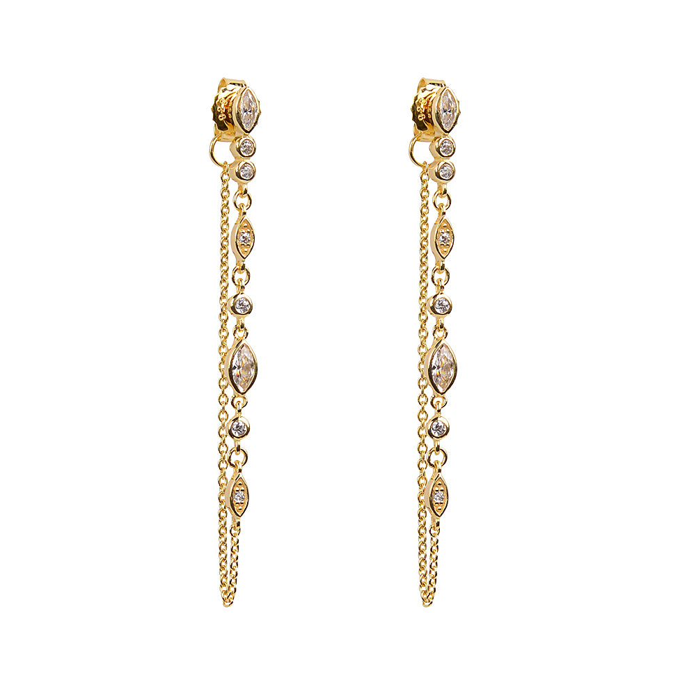 Long drop chain multi cz earring
