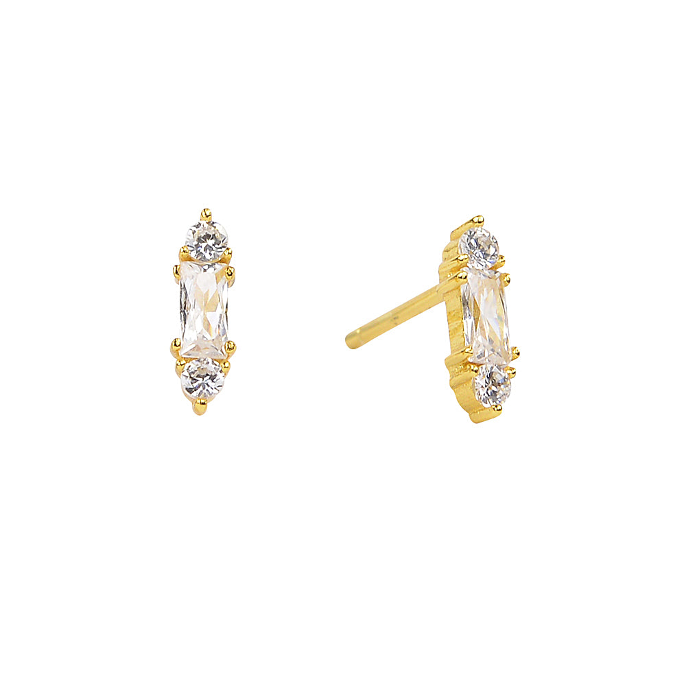 Baguette and two stone sterling silver studs