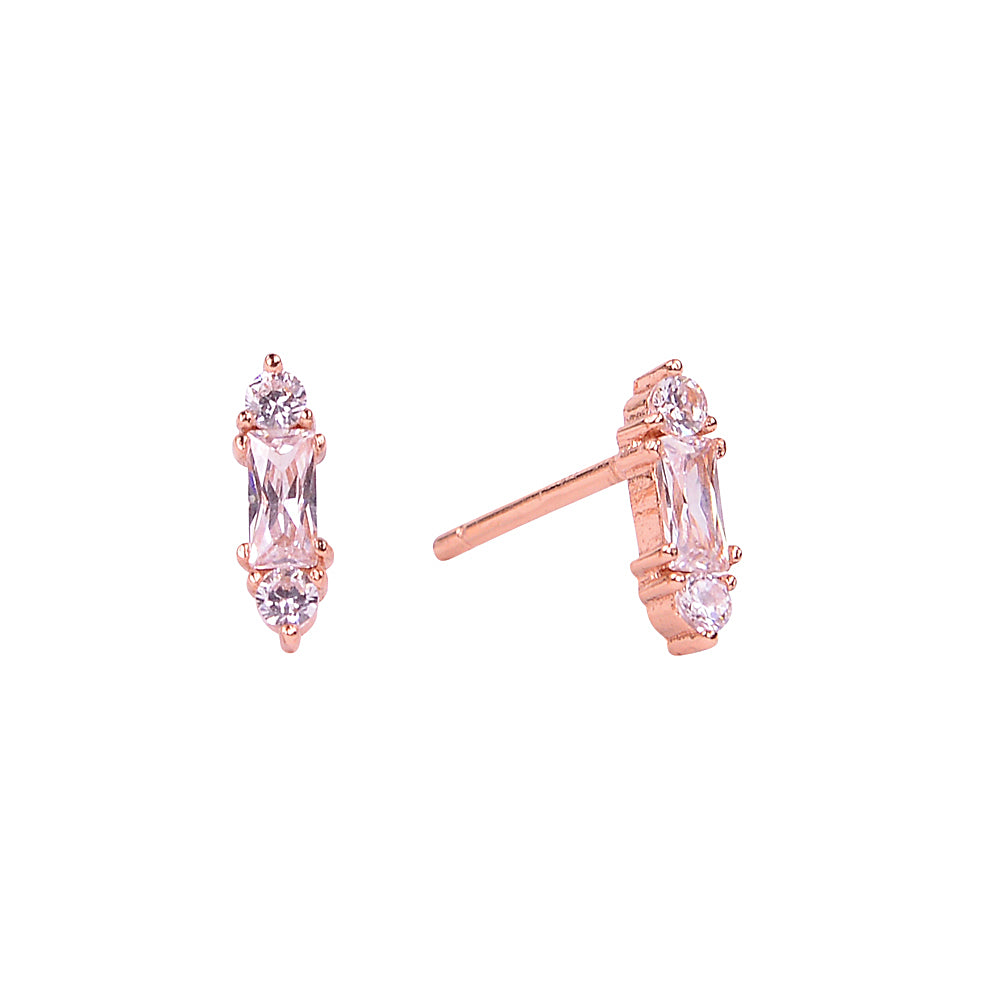 Baguette and two stone sterling silver studs