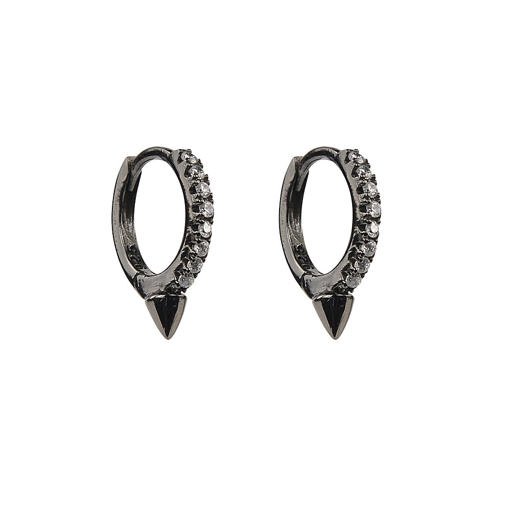 Sacred Triangle Spike Huggie Earrings — Silver & Black Rhodium