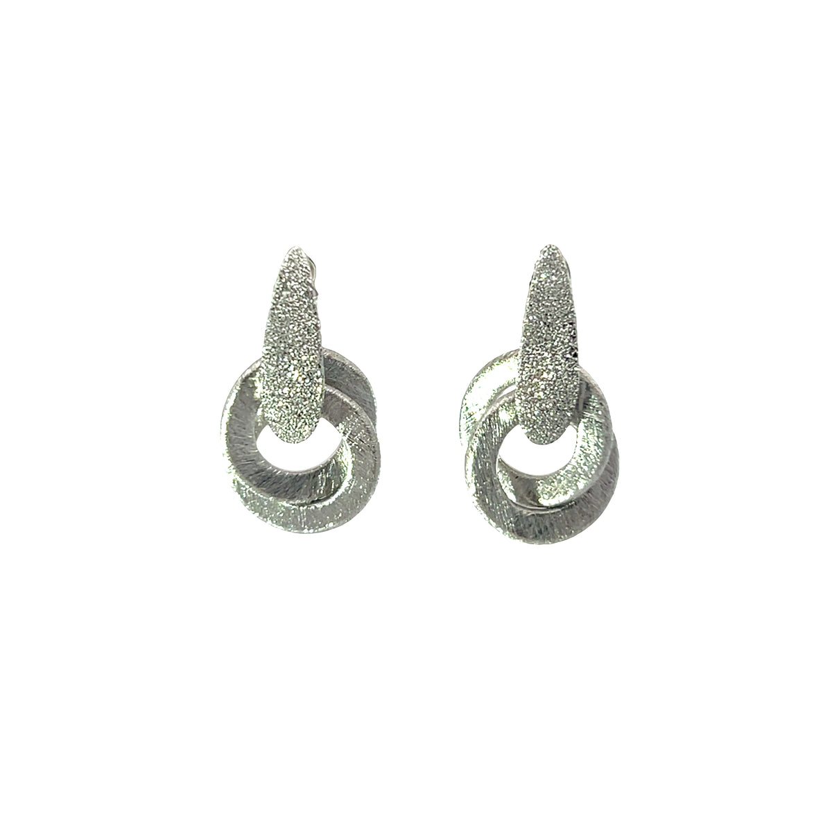 Two small circle karma diamond cut sandblasted earrings