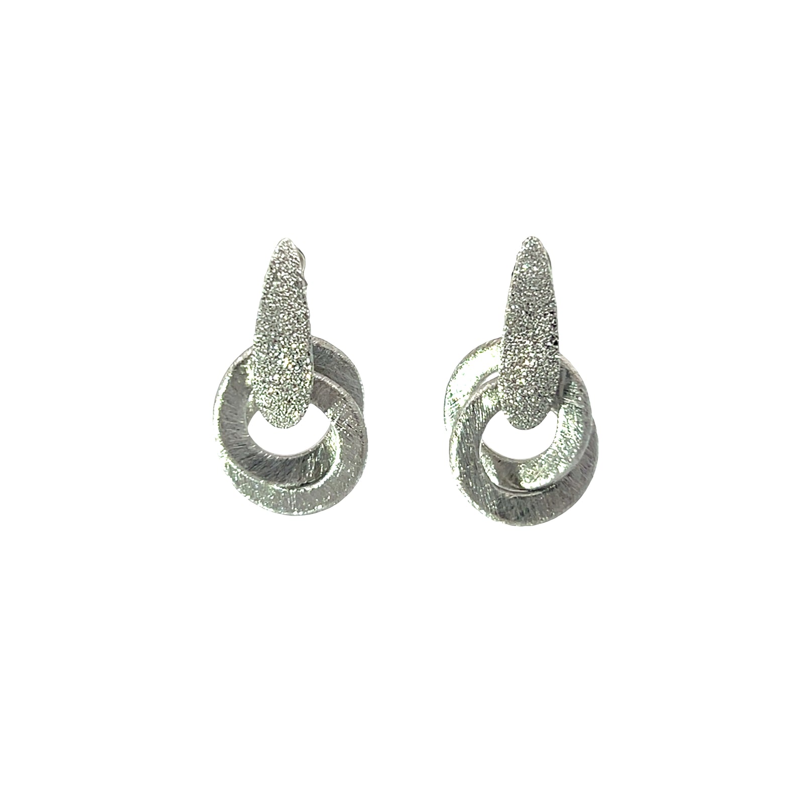 Two small circle karma diamond cut sandblasted earrings