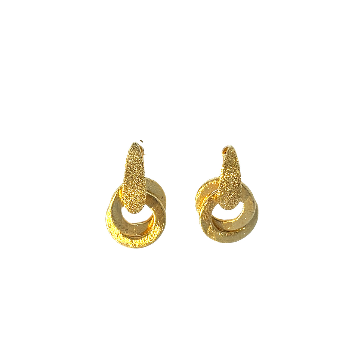 Two small circle karma diamond cut sandblasted earrings